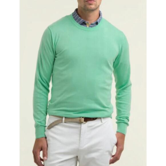 B.Draddy Men's Crew Neck Sweater Cotton Performance Golf Made in Italy Green L - Picture 1 of 12